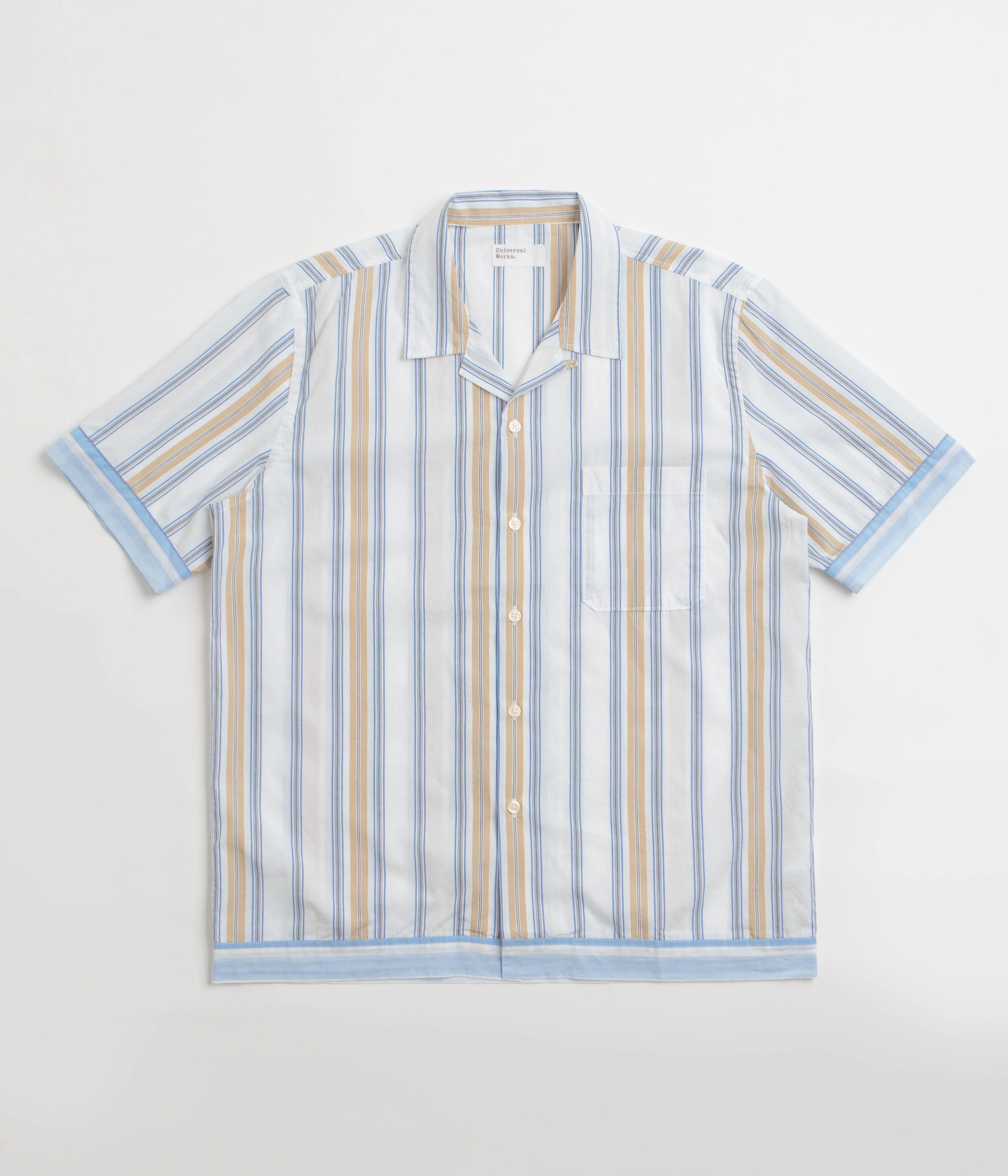 Universal Works Dean Road Shirt - Blue / Sand Wrinkle-Resistant Pocket Detailing