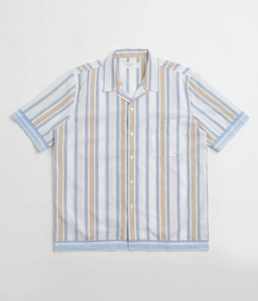 Universal Works Dean Road Shirt - Blue / Sand Wrinkle-Resistant Pocket Detailing