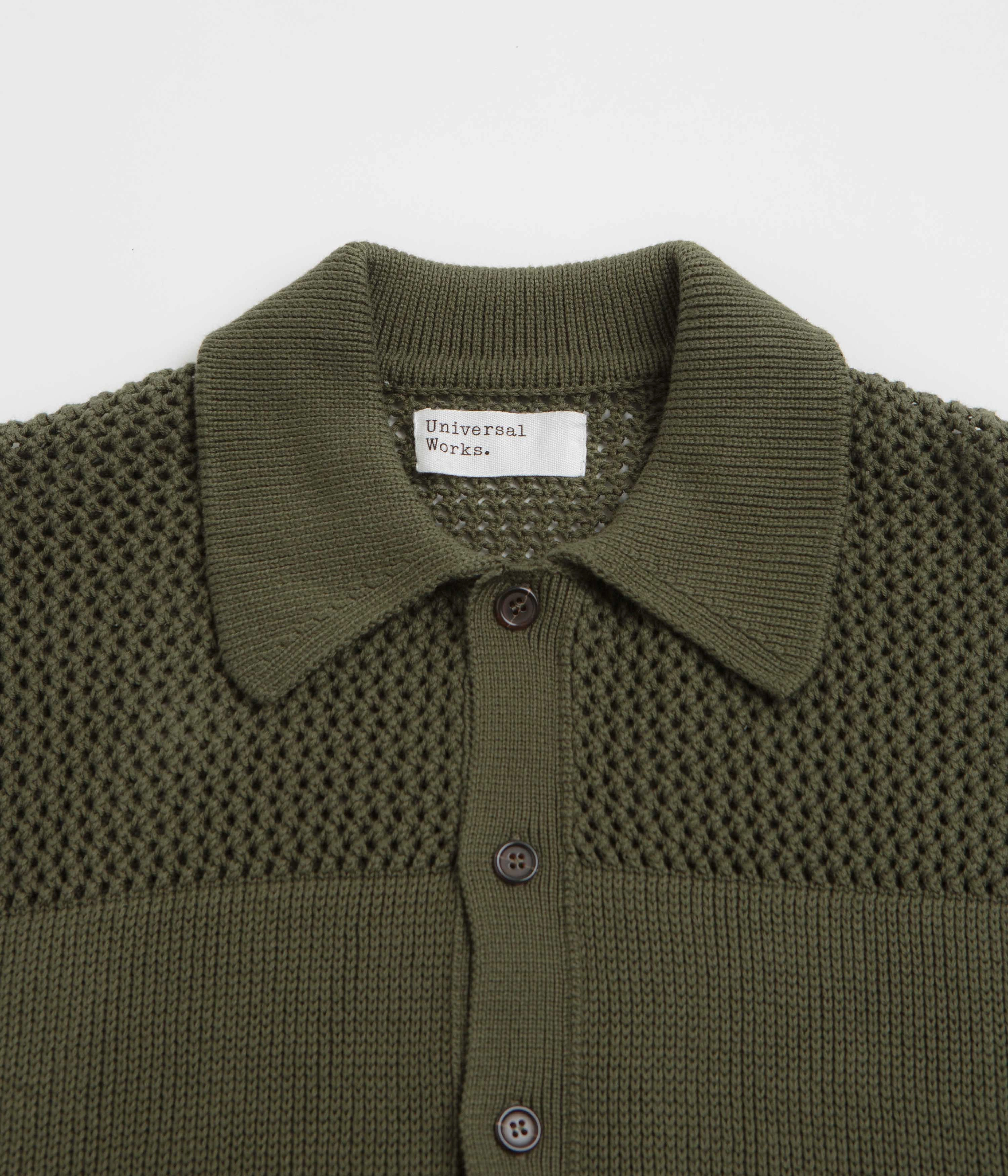 Universal Works Knit Short Sleeve Shirt - Olive Cooling Core Technology Unisex Design