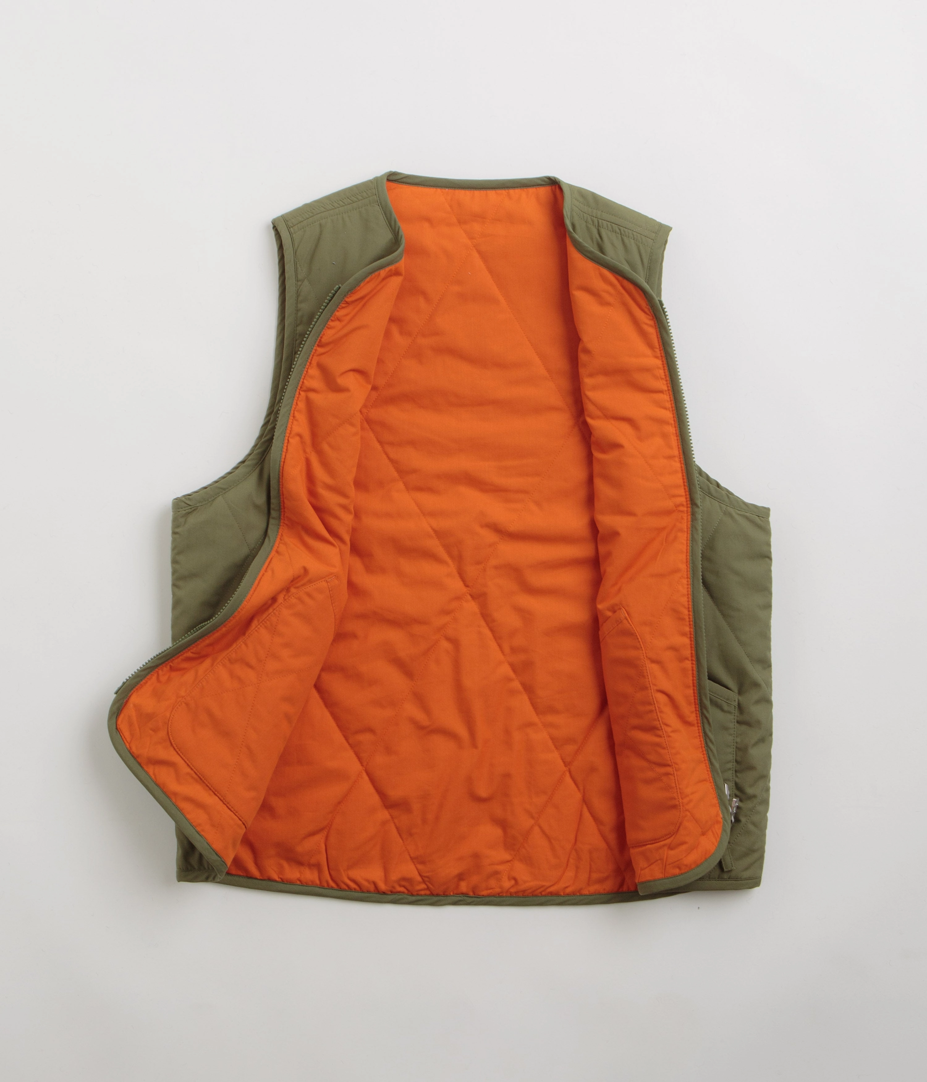 Recharge Universal Works Reversible Military Liner Gilet - Olive / Orange