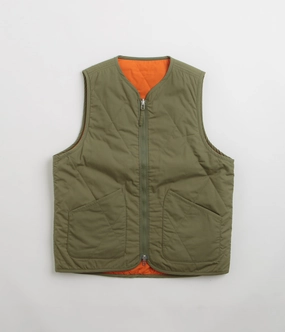 Service Child Universal Works Reversible Military Liner Gilet - Olive / Orange