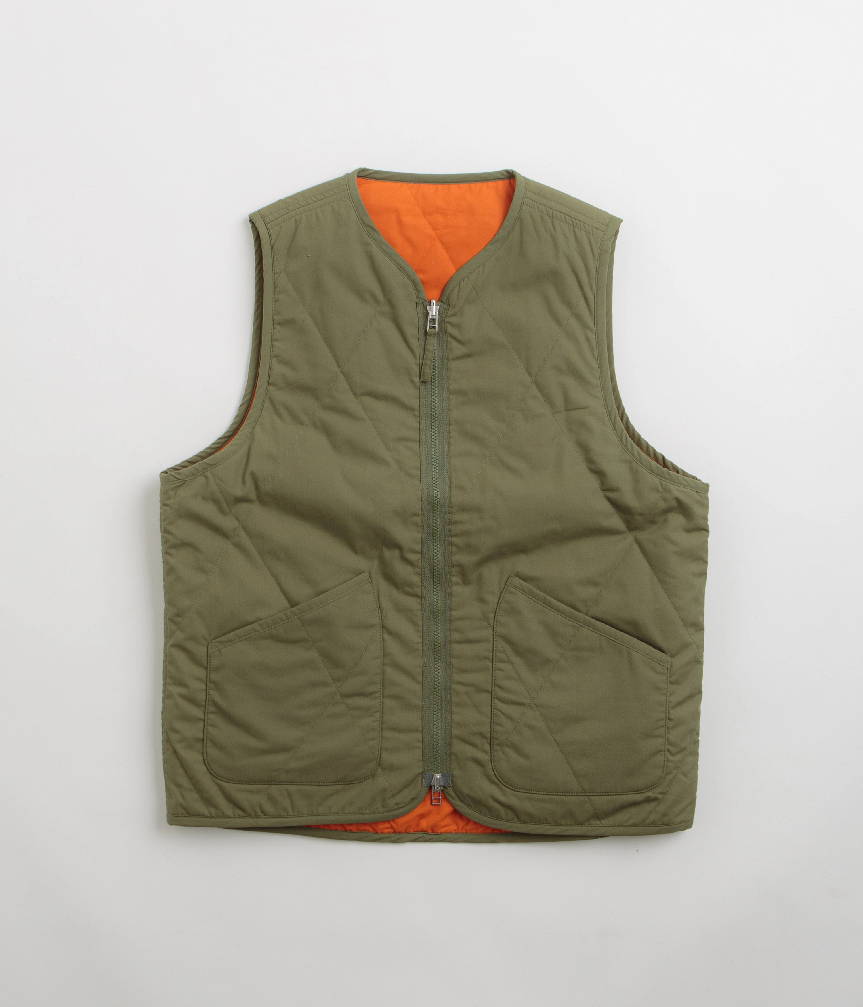 Service Child Universal Works Reversible Military Liner Gilet - Olive / Orange