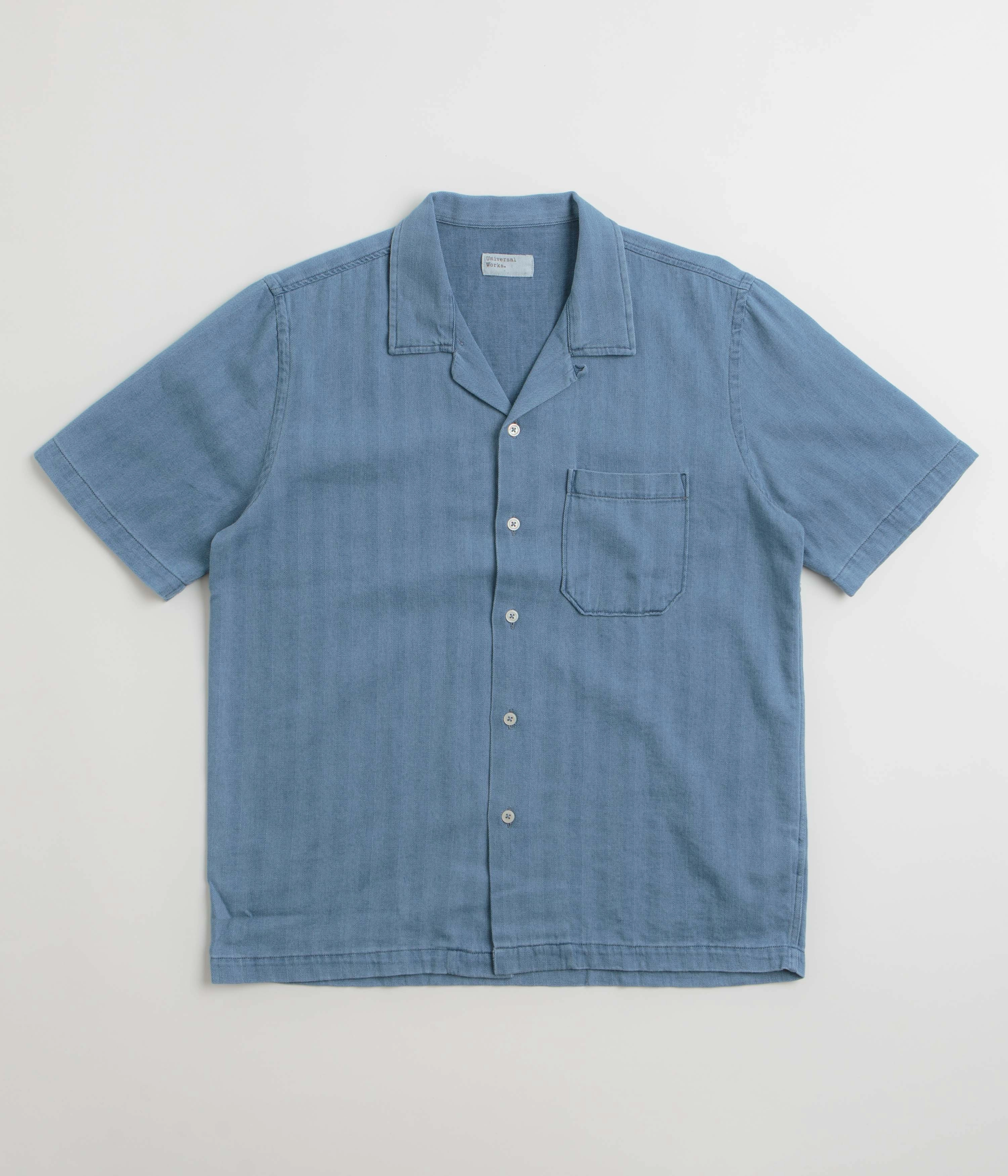 Universal Works Road Shirt - Washed Indigo / Herringbone Earthy Palette Moisture Wicking Material