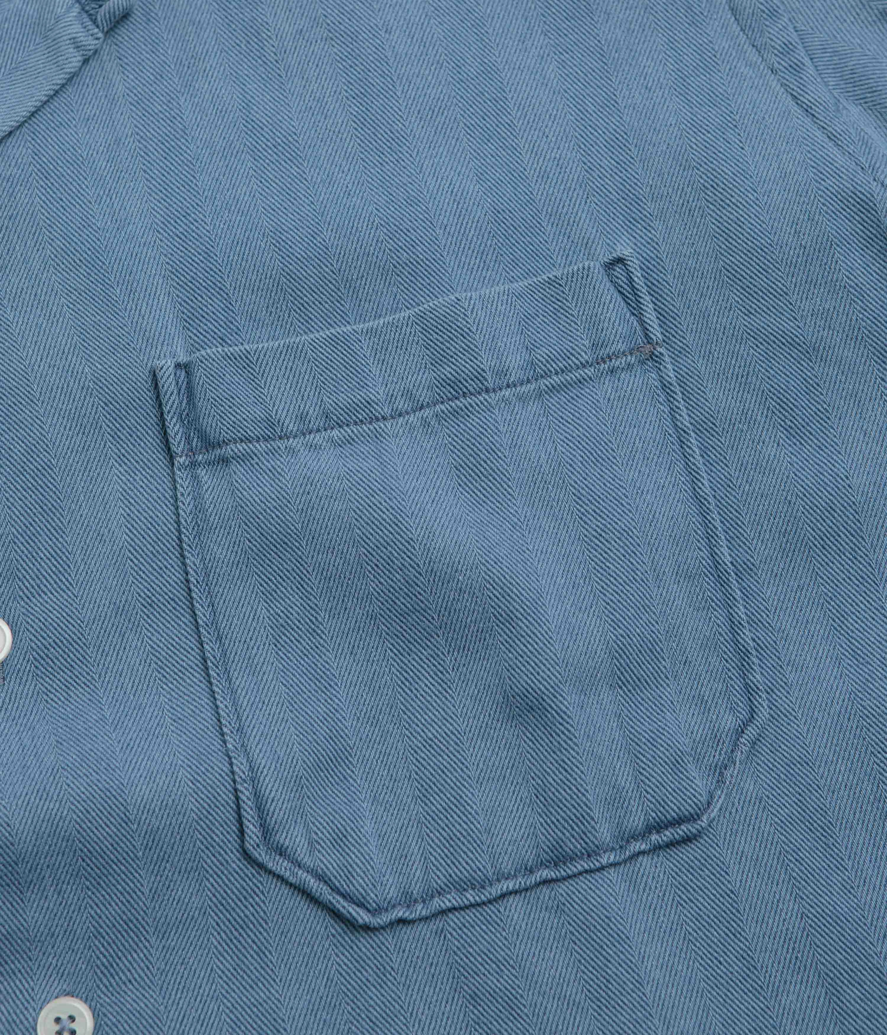 Cooling Mesh Lining Universal Works Road Shirt - Washed Indigo / Herringbone