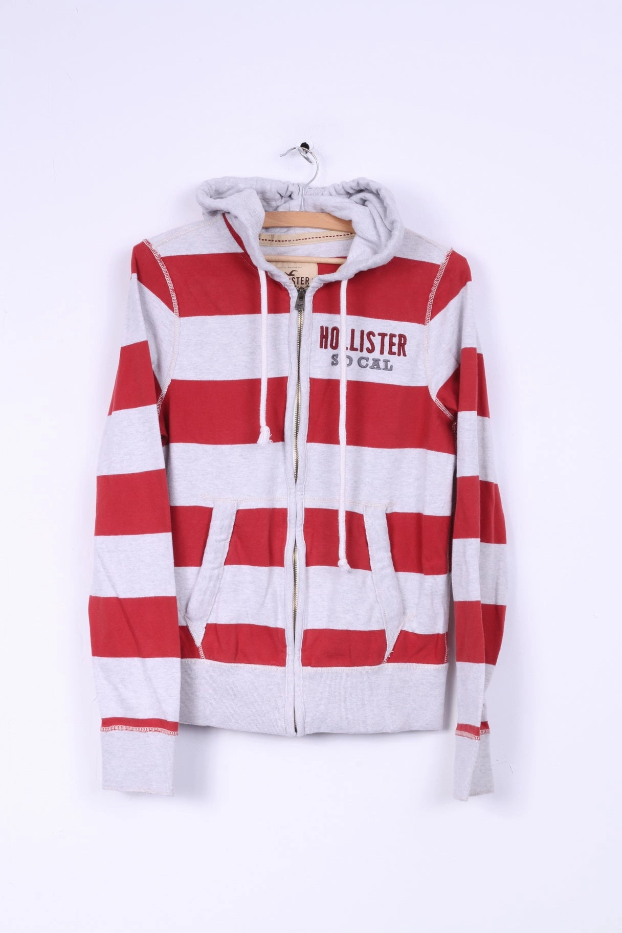 Hollister Mens S Sweatshirt Grey Striped Cotton Stretch Hoodie Zip Up Top Minimal Fashion product smooth sleekness