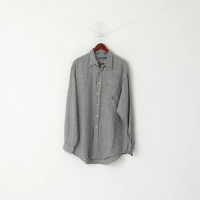 Bold Hue Nautica Men L (XL) Casual Shirt Green Check Vintage Linen Long Sleeve Pocket Top