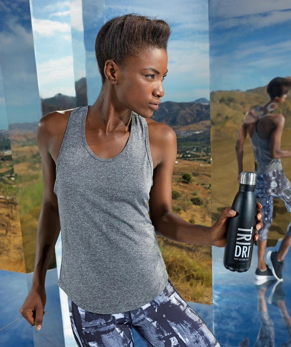 Women's Performance Strap Back Vest | BLACK Ribbed collar Wide Armholes