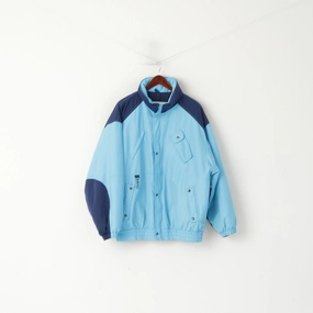 Huski Men 54 L Bomber Jacket Blue Padded Hidden Hood Full Zipper Italy Vintage Top Easy Care Fabric Heavyweight