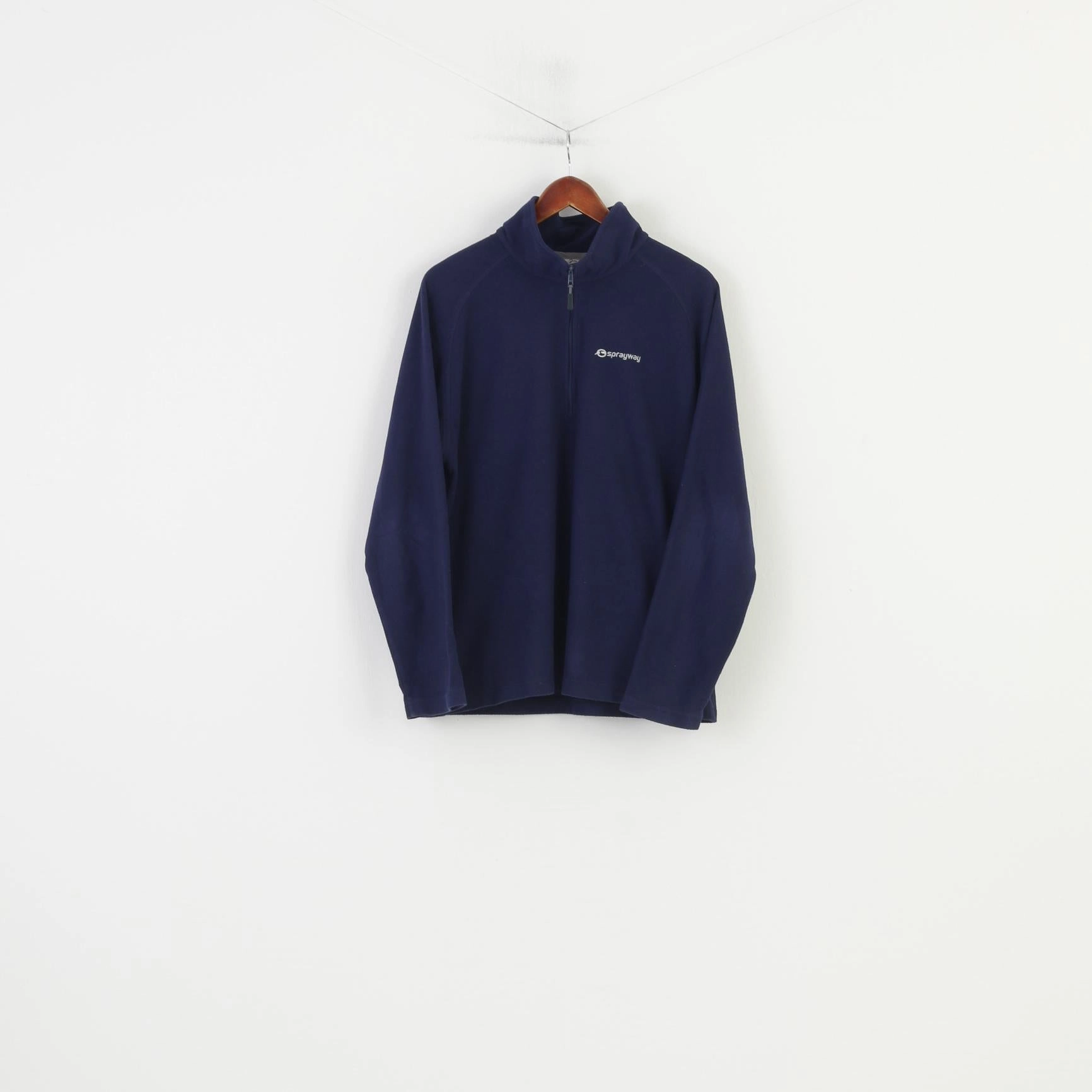 Hiking Essential Shiny Finish Sprayway Men L Fleece  Sweatshirt Navy Zip Neck  Sportswear Padded Collar Vintage Top