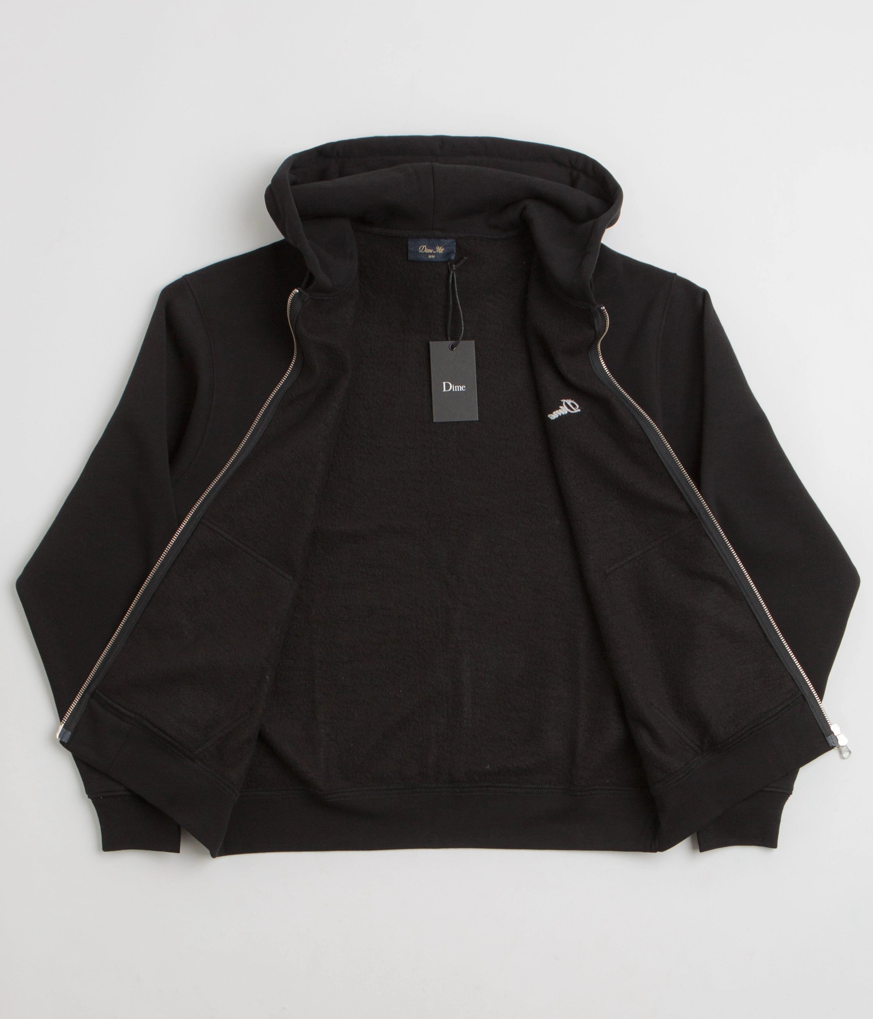 Poly Cotton Blend Breathable Cotton Dime Cursive Small Logo Full Zip Hoodie - Black