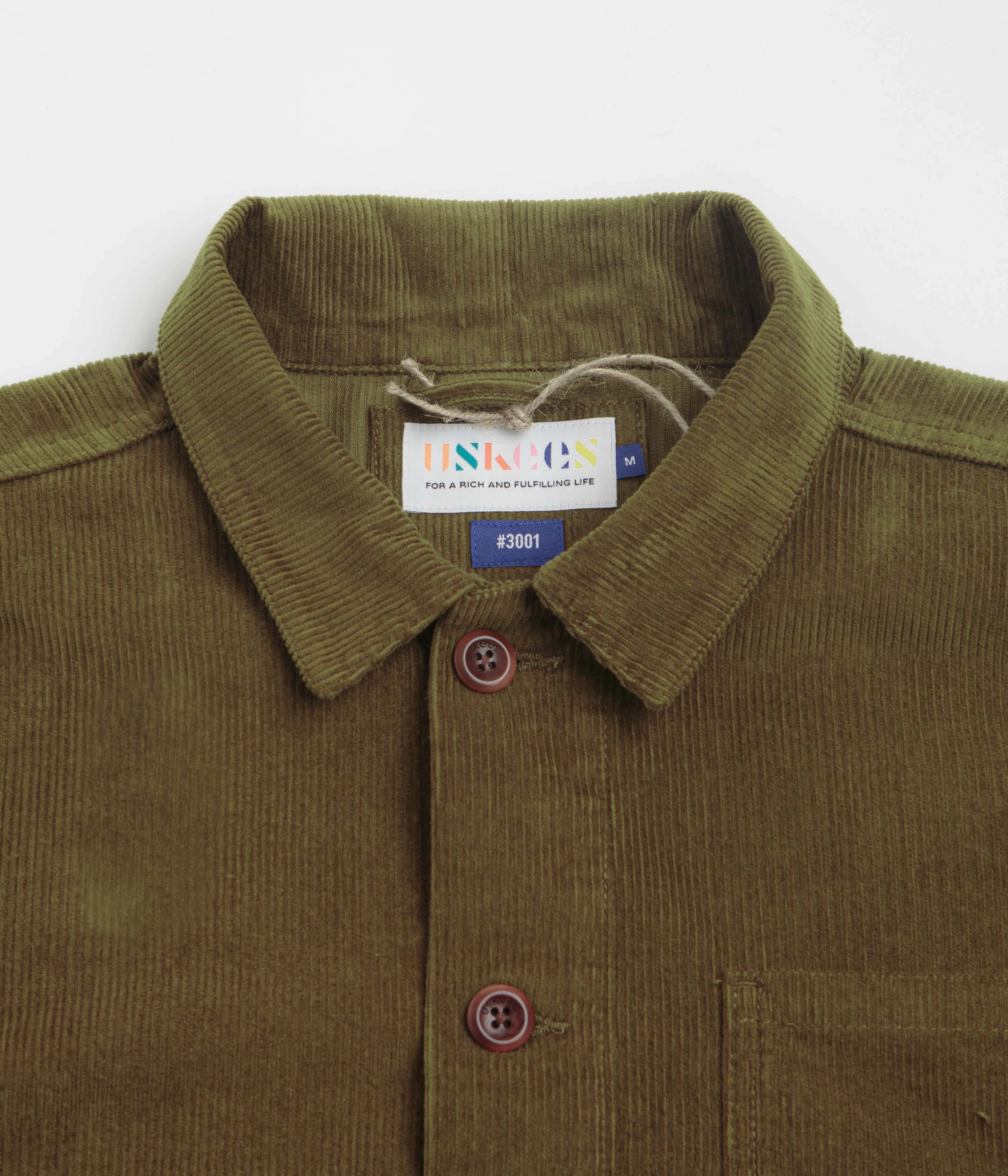 Uskees 3001 Cord Buttoned Overshirt - Woodland Green Abrasion Resistant Panels young people