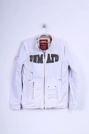 Jack & Jones Mens L Jacket White Cotton Zip Up Embroidered Casual Top Cozy Fit Comfortable fit