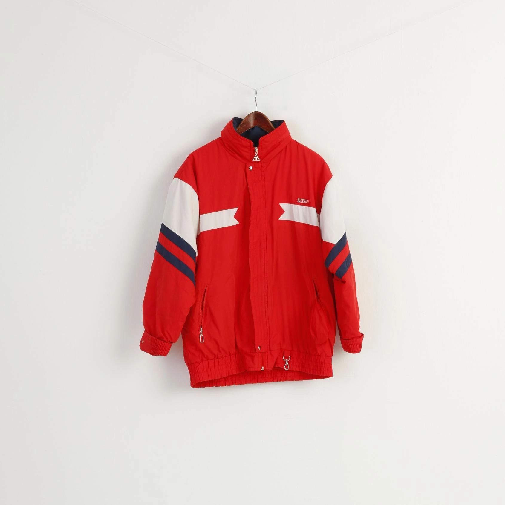 Puccini Men 57 L Jacket Red Ski Racing Vintage 80s Padded Full Zipper Retro Top Seamless Edging color - coordinating