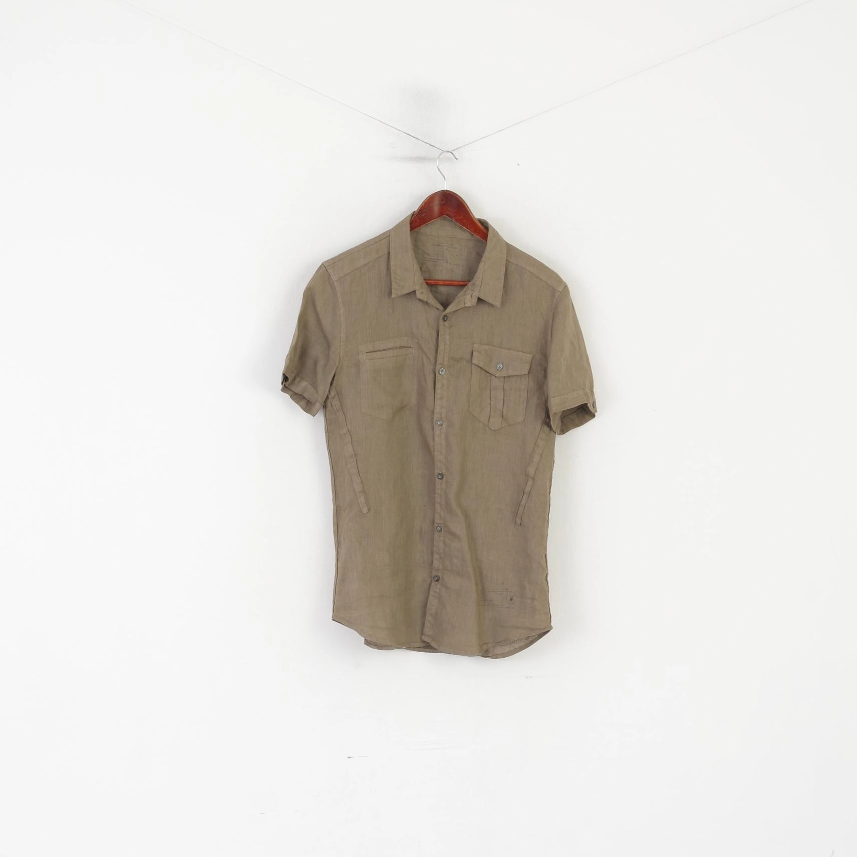 Weekend Outfit Smart Appearance Allsaints Men M (S) Casual Shirt Khaki 100% Linen Spector Summer Top