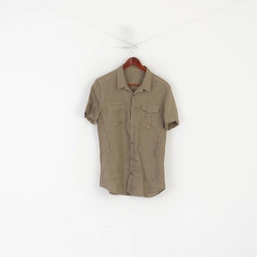 Weekend Outfit Smart Appearance Allsaints Men M (S) Casual Shirt Khaki 100% Linen Spector Summer Top