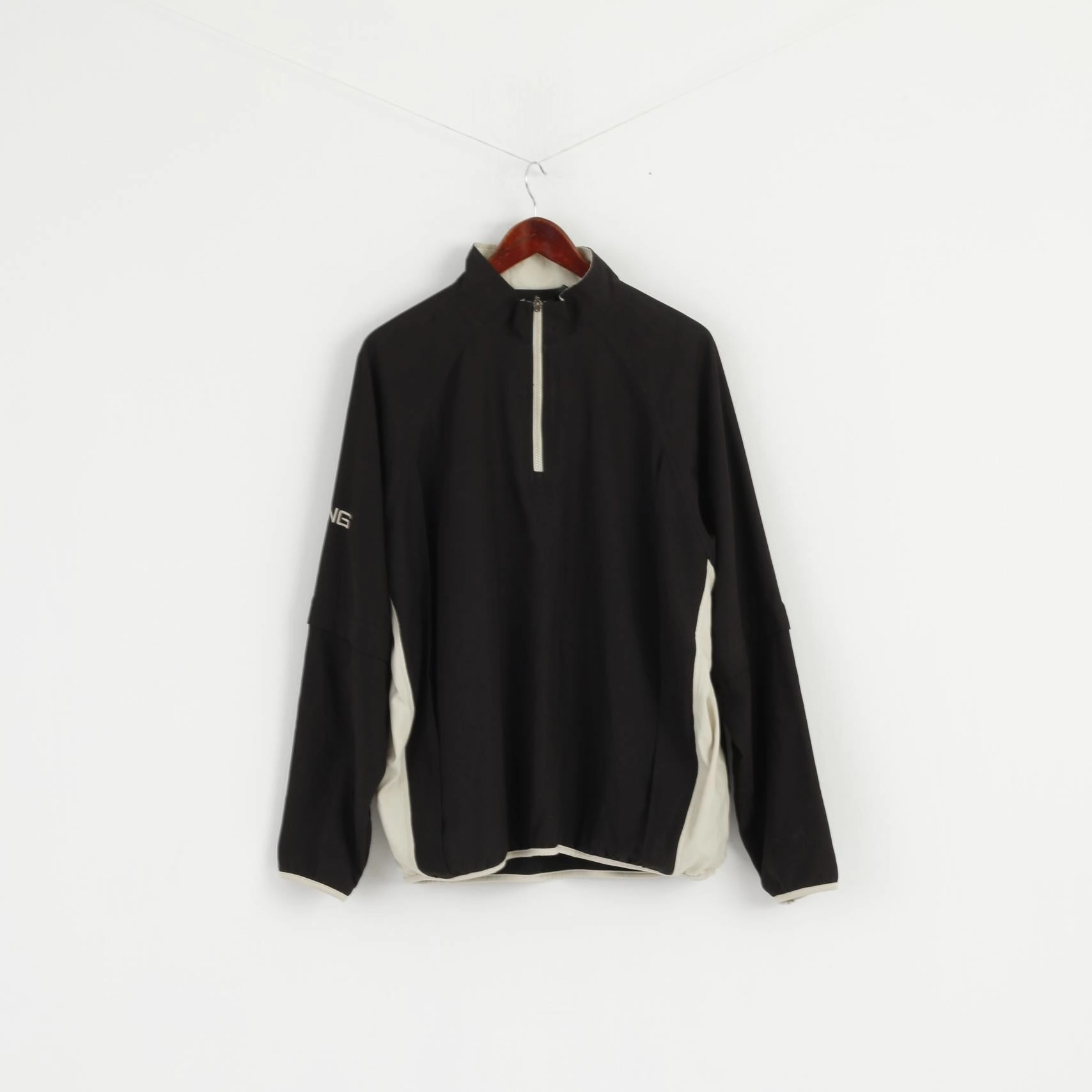 PING Men L Pullover Jacket Black Golf Sport Zip Neck Mesh Lined Activewear Top Functional Design