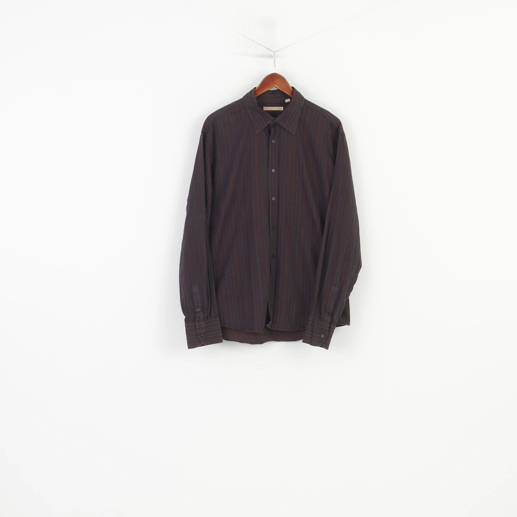 Functional Design Ted Baker Men 6 XL Casual Shirt Brown Black Striped Cotton Detailed Button Long Sleeve Top