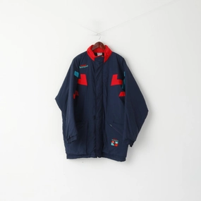 Van Hemert Men XL Jacket Navy Team Sport Padded Full Zipper Hidden Hood Top Winter Outer Layer Outdoor Fit