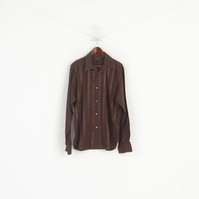Ted Baker London Men 6 XL Casual Shirt Brown Shiny Striped Cotton Long Sleeve formal dinner