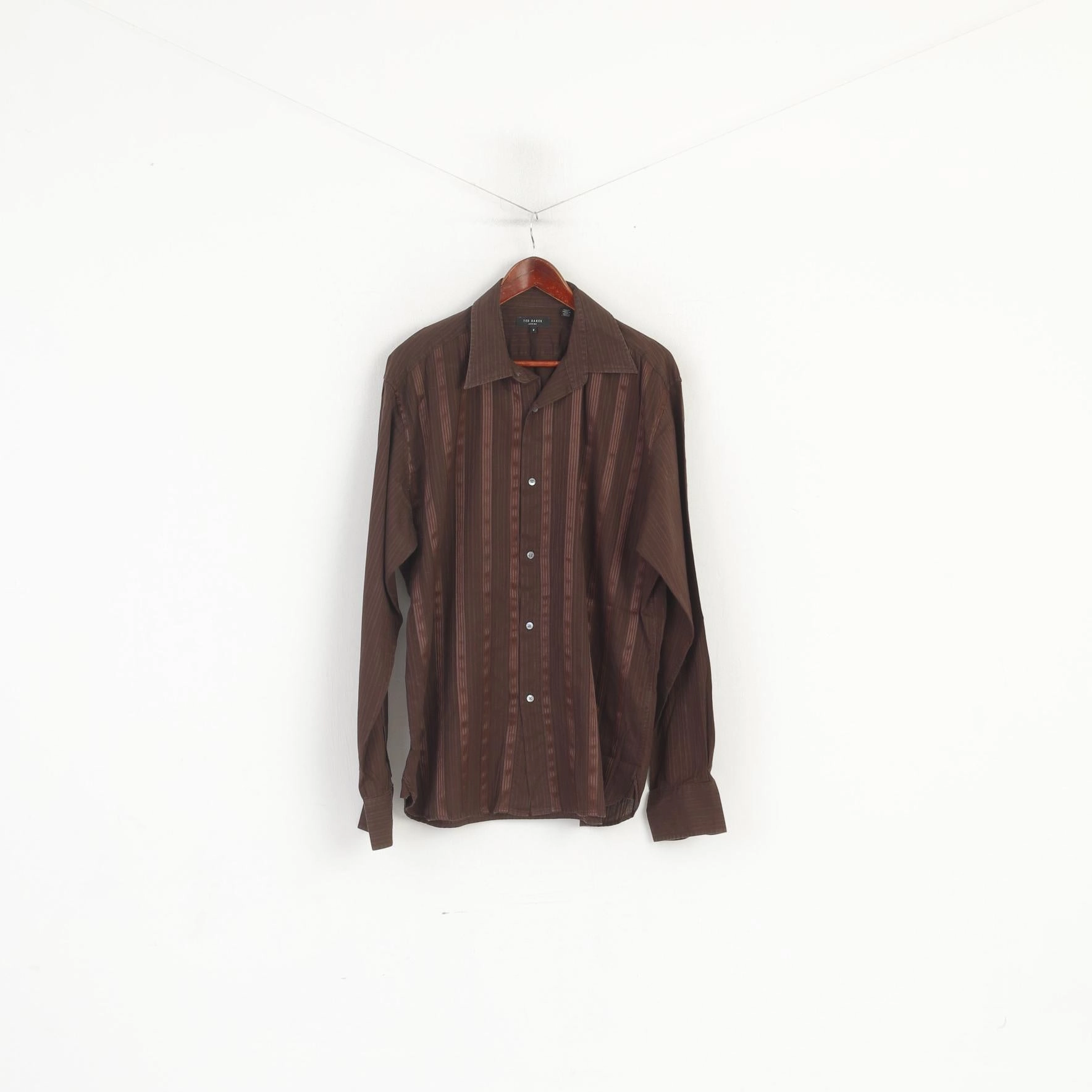 Ted Baker London Men 6 XL Casual Shirt Brown Shiny Striped Cotton Long Sleeve formal dinner