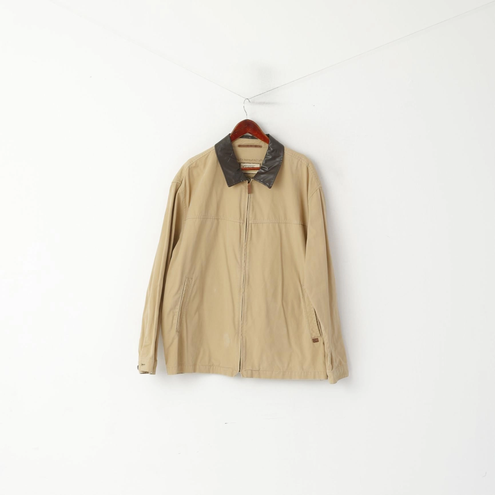 Camel Active Men XL Jacket Beige Cotton Classic Plain Safari Full Zip Top Rain Break