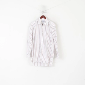 Samuel Windsor Men 16.5 42 XL Casual Shirt White Cotton Striped Long Sleeve Top Flex Fit Collar All Day Comfort Tech