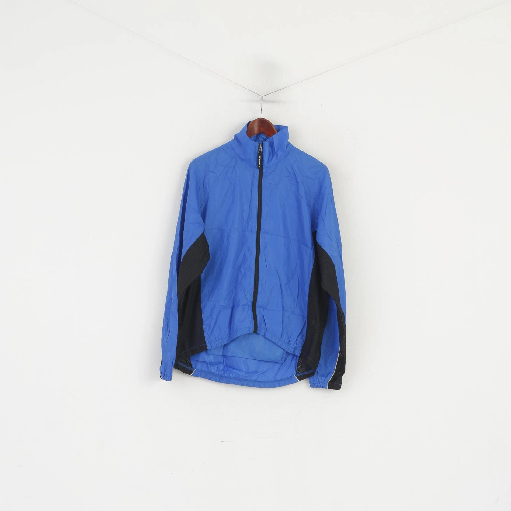 Ventour Men M Cycling Jacket Blue Bike Full Zipper Lightweight Windbreaker Top Stretch Knit Fabric Full Length Front Zipper