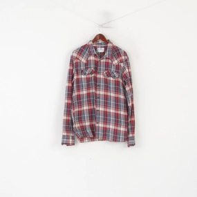 Fashionable Pick Roomy Cut Levi's Men XXL Casual Shirt Maroon Check Cotton Snap Vintage Long Sleeve Top
