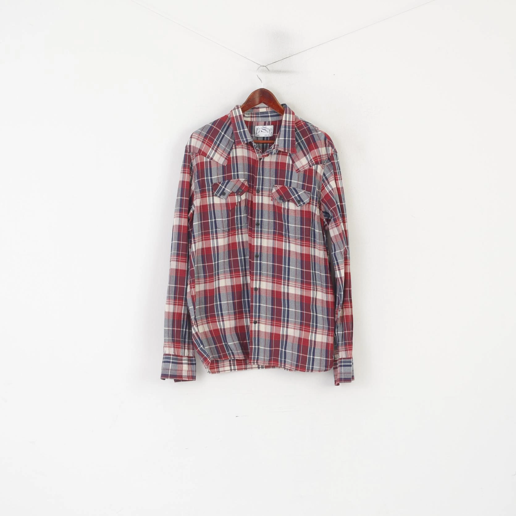 Fashionable Pick Roomy Cut Levi's Men XXL Casual Shirt Maroon Check Cotton Snap Vintage Long Sleeve Top