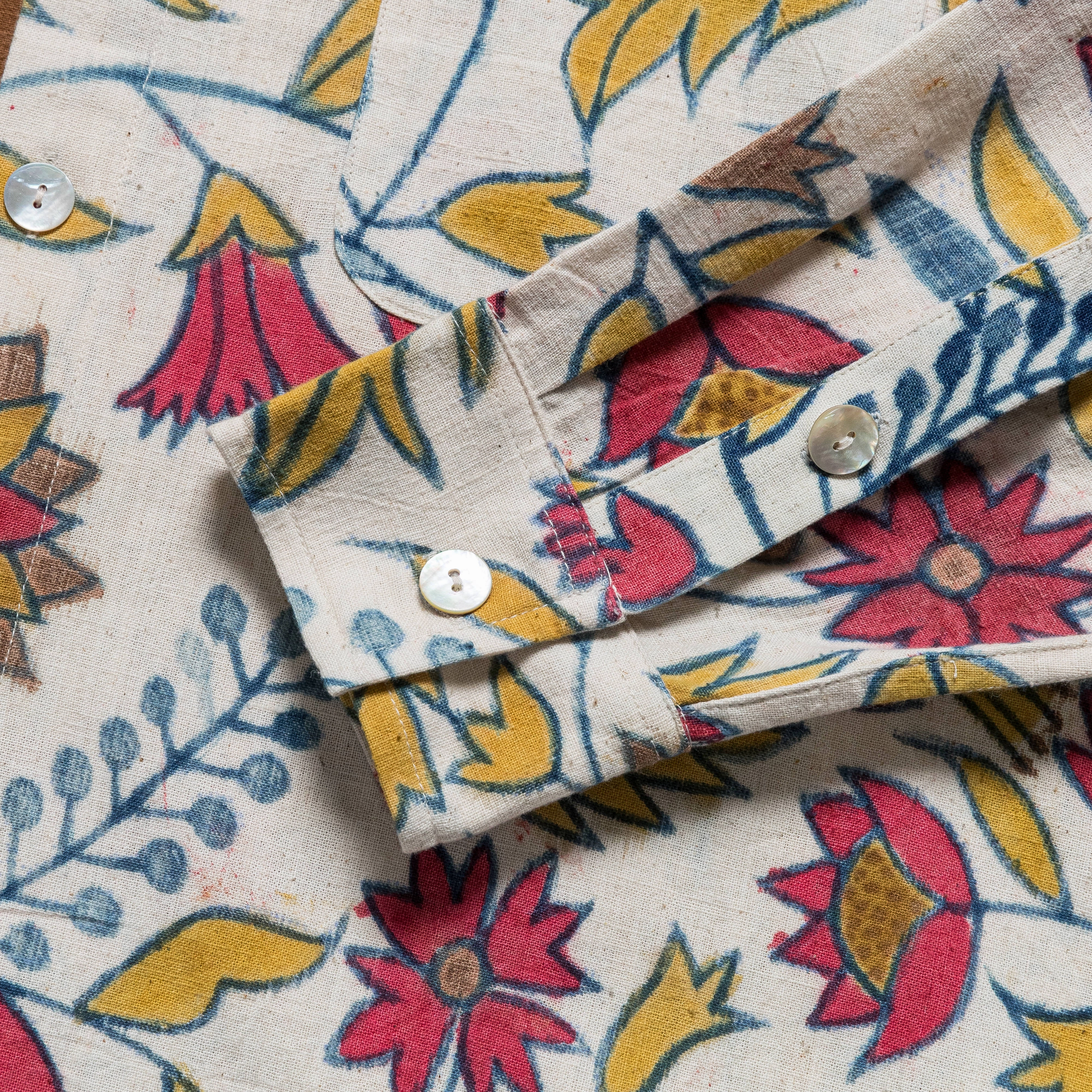 Long Sleeve Hand Painted Shirt - Ecru/Pink V-neck style Versatile Look