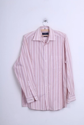 Sophisticated Look Double Stitched Hems LORENZO CALVINO Milano Mens M 39 Casual Shirt Pink Cotton