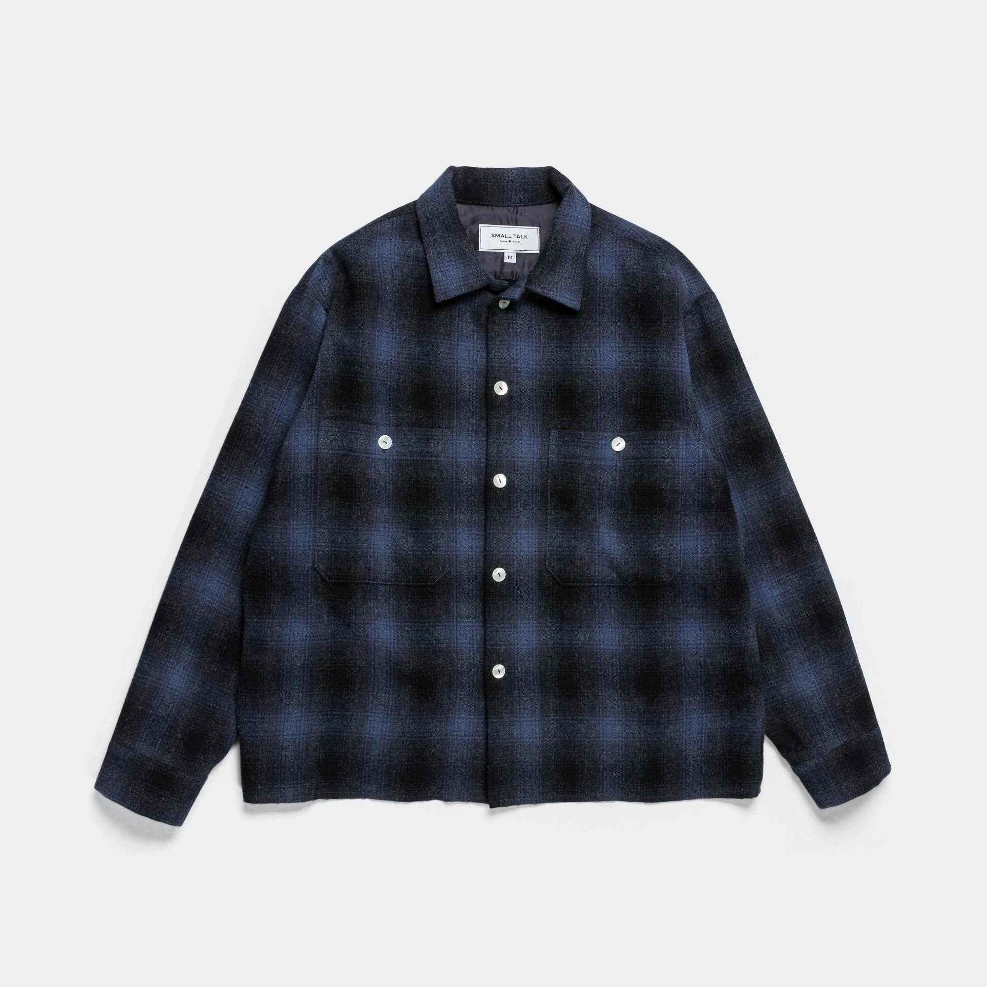 Military Inspired Raw Hem Overshirt - Navy Plaid