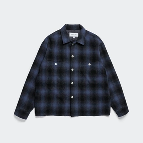 Military Inspired Raw Hem Overshirt - Navy Plaid