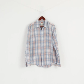 Minimalist fashion Levi's Men L Casual Shirt Blue Soft Cotton Check Pocket Long Sleeve Top