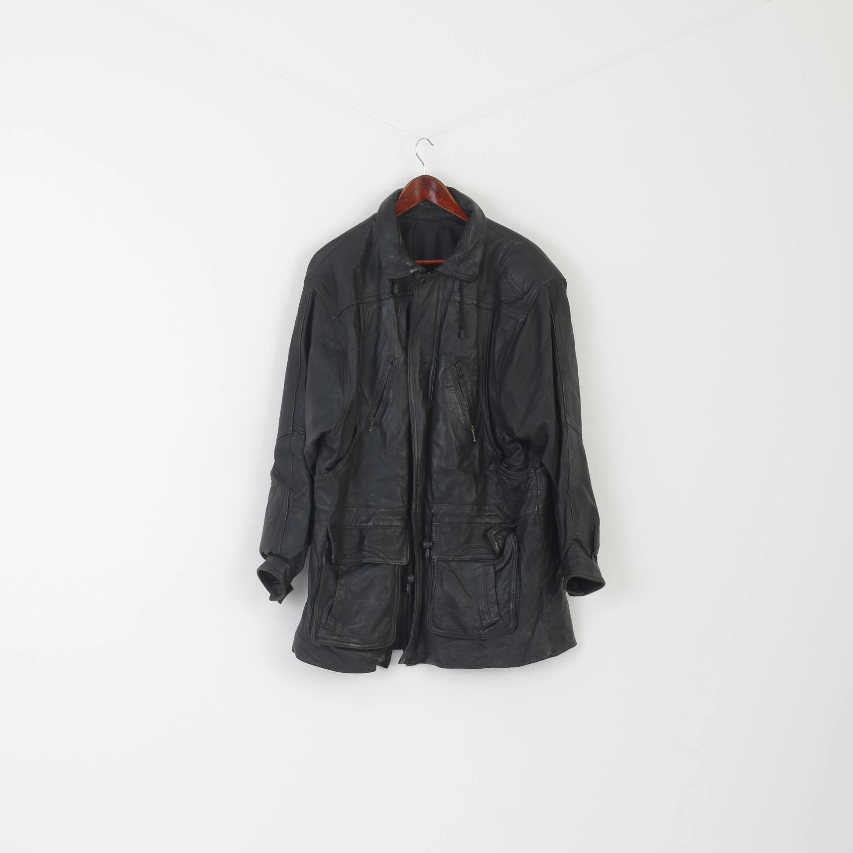 Softshell Material desert Vintage Men L Jacket Black Biker Bat Full Zipper Multi Pockets Drawstring Retro Top