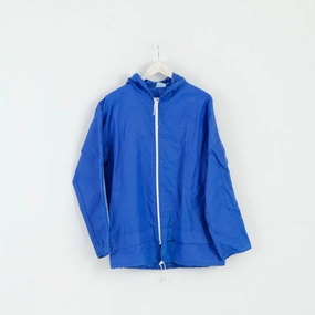 cruelty - free Vintage Men M Rain Jacket Blue Nylon Hooded Zip Up Lightweight Top