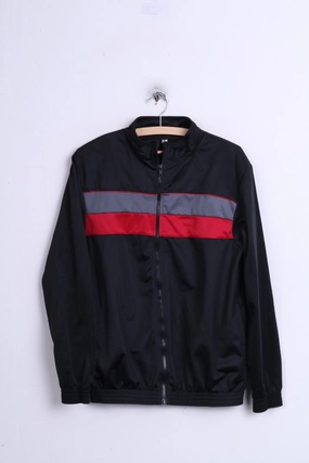 Cozy Layering Gift worthy Vintage Men M Sweatshirt Black Shiny Oldschool Full Zipper Top