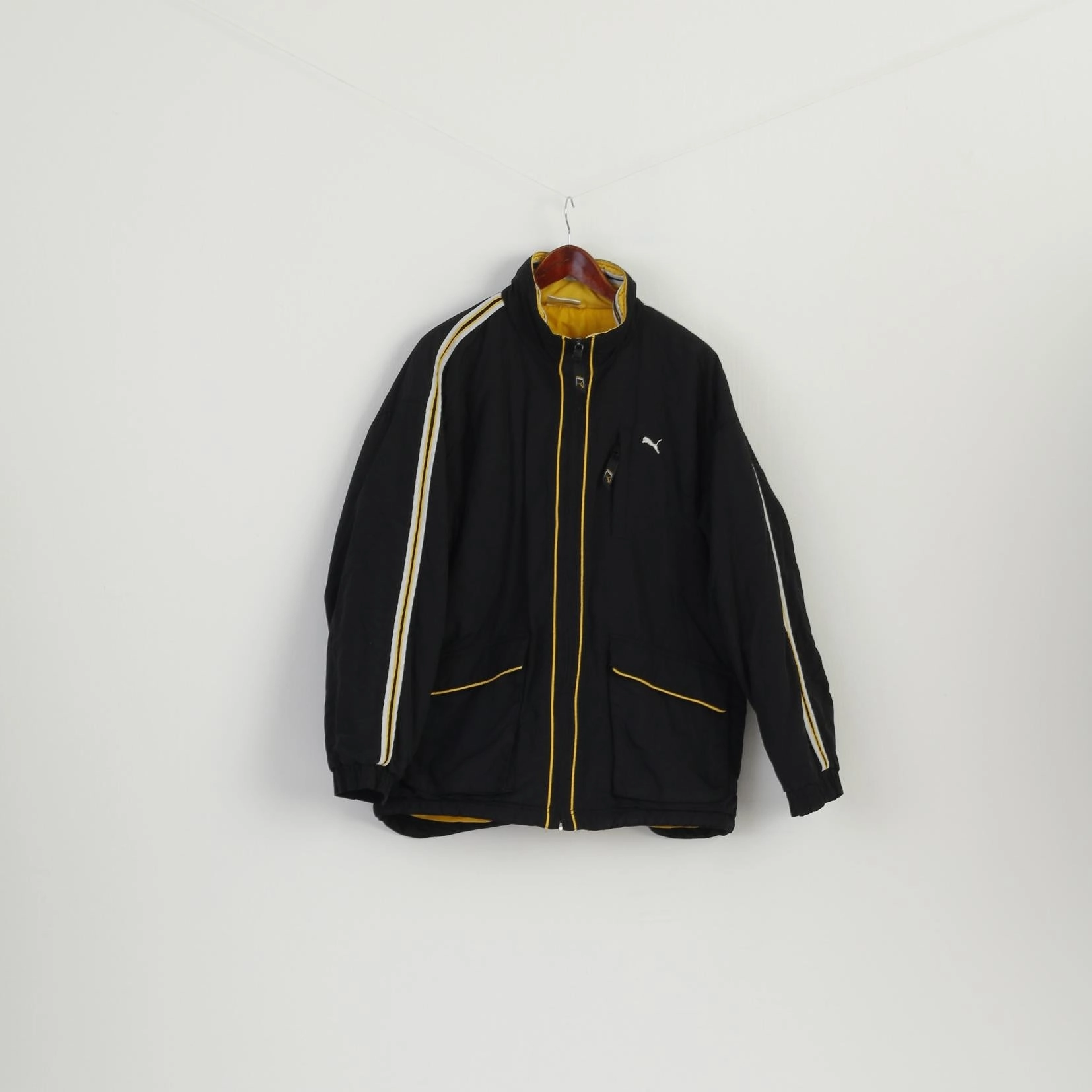 Vintage Puma Men S Jacket Black Nylon Padded Oversize Classic Retro Top Climb Interchangeable Collar System