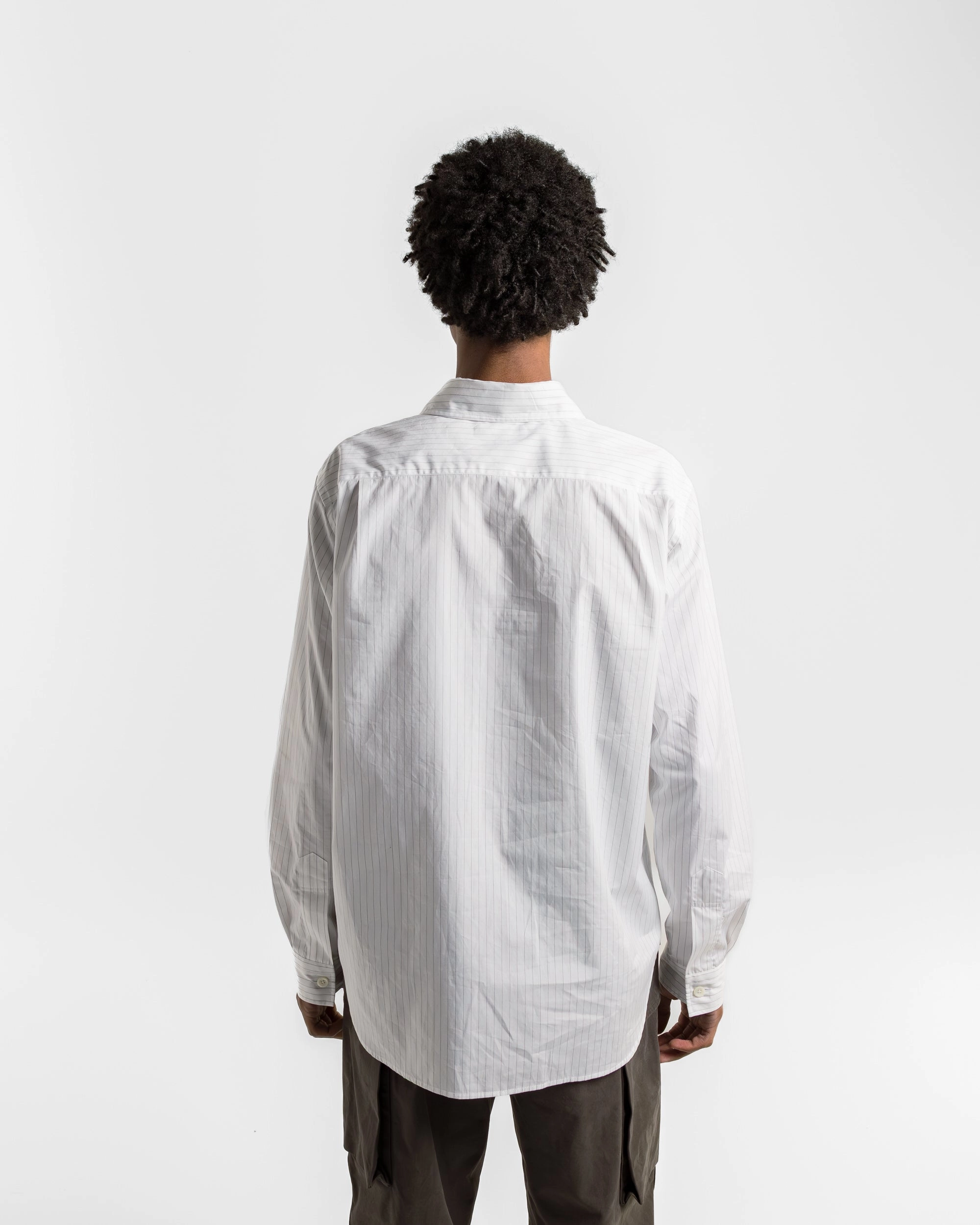 Eco Dye Technique Basic Shirt - White/Grey Fine Cotton Stripe
