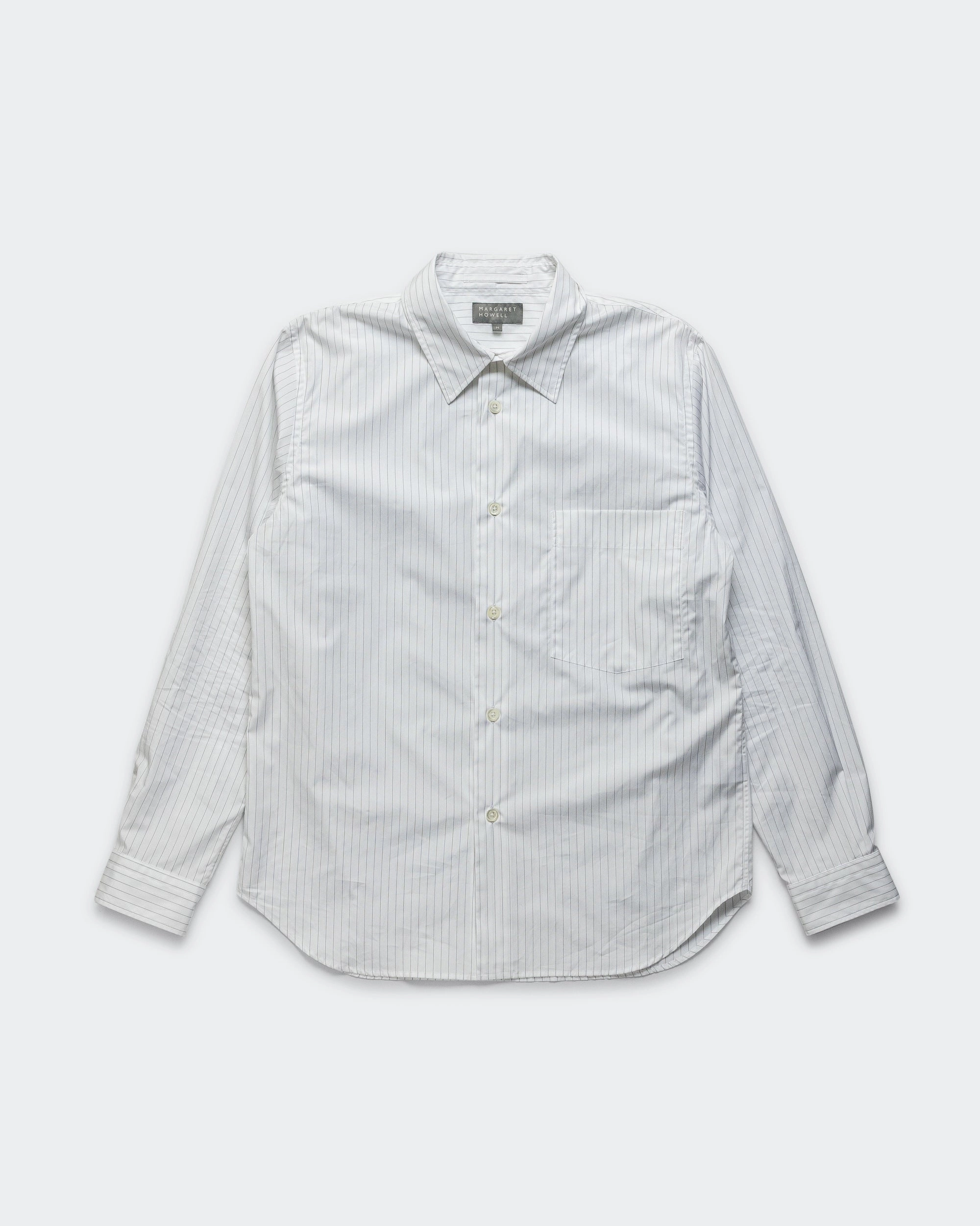 Patterned Texture Basic Shirt - White/Grey Fine Cotton Stripe