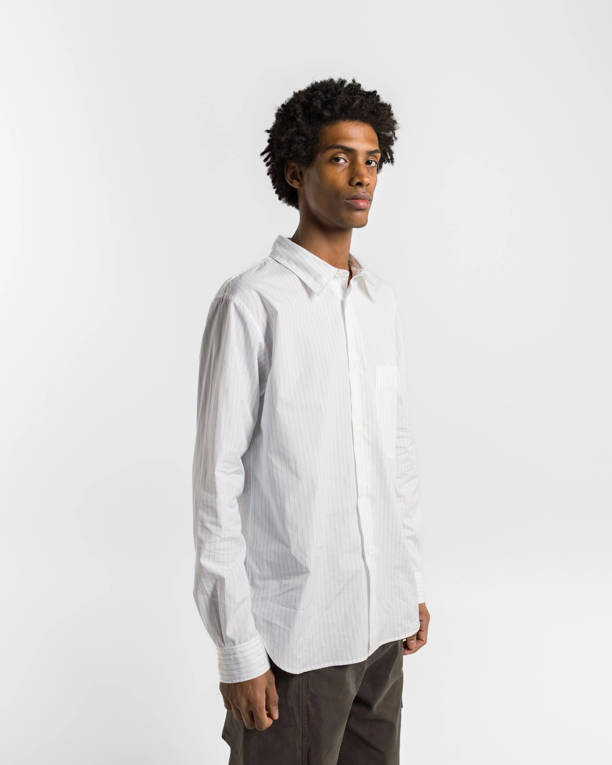 Basic Shirt - White/Grey Fine Cotton Stripe All-Purpose Wear Geometric Print