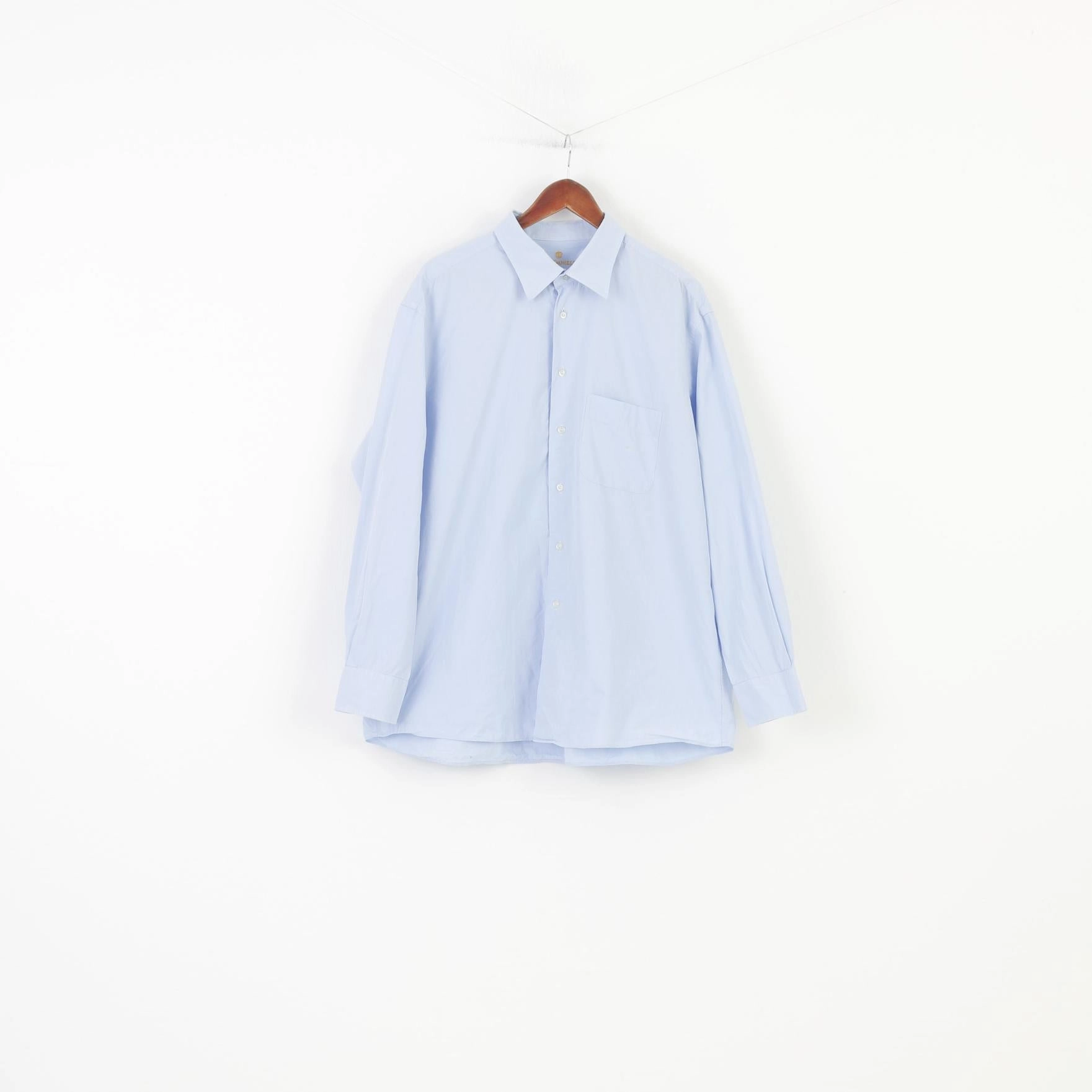 Fall Fashion Von Daniels Men 46 XXL Casual Shirt Checkered Blue Long Sleeve Collar Cotton Elegant Classic Top