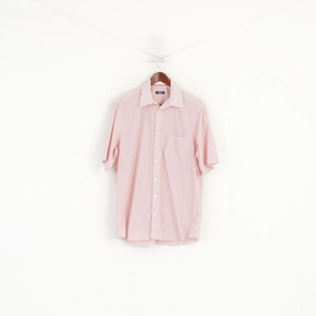 Walbusch Extraglatt Men 41 L Casual Shirt Red Check Cotton Short Sleeve Comfort Fit Top Versatile Outfit