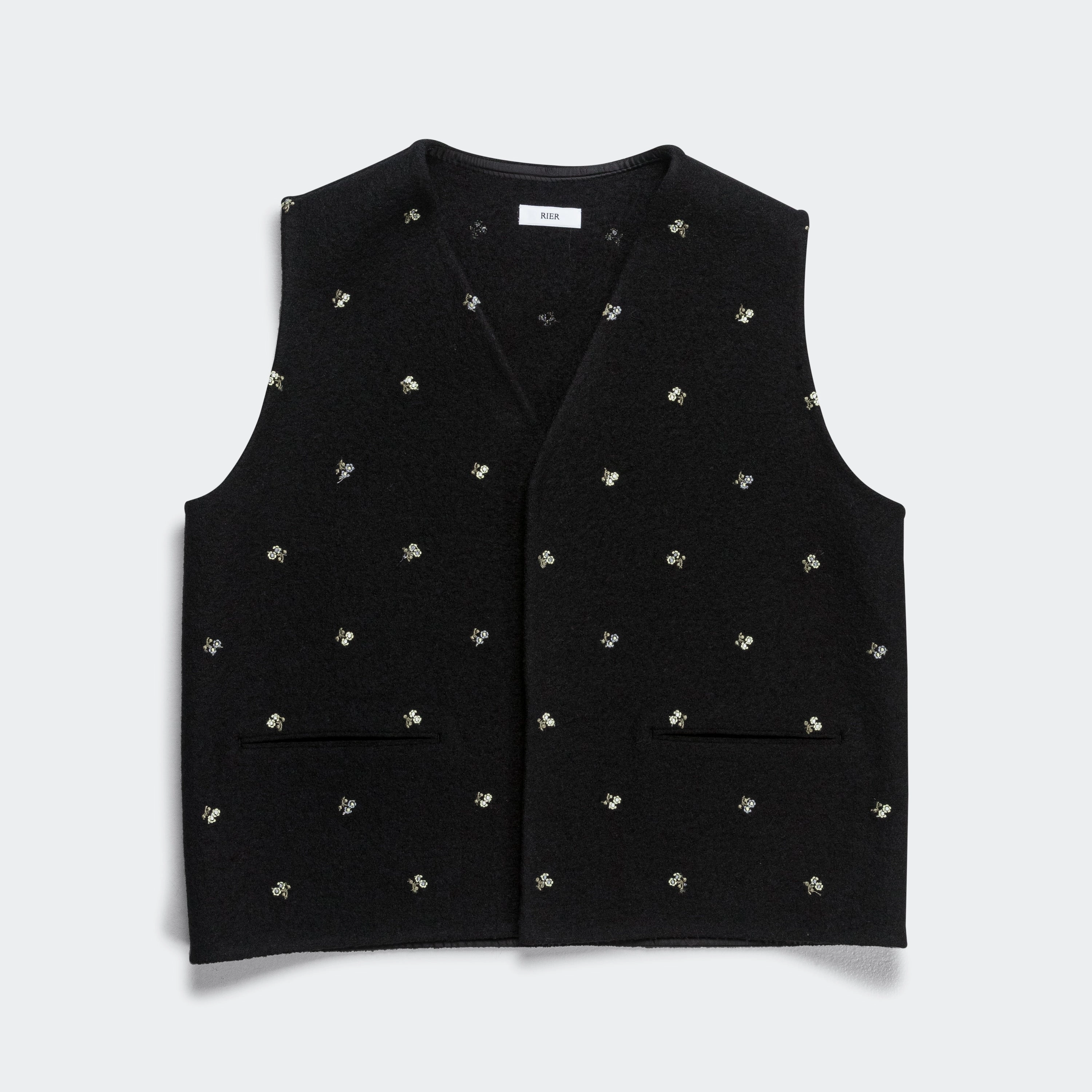 Mid Length Walker Gilet - Felted Black Flowers