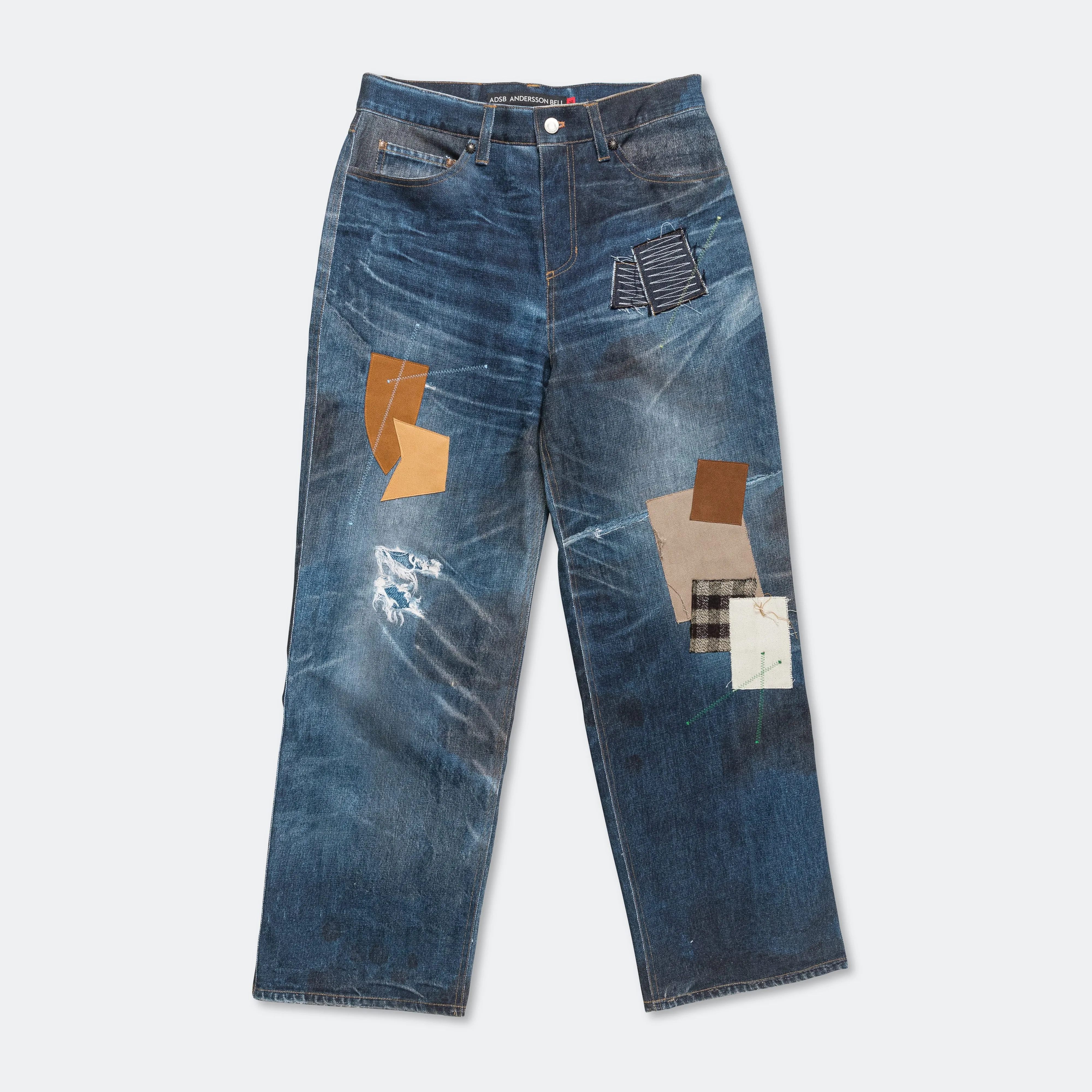 Family Style Gym Ready Daily Wear Patchwork Printed Denim Jeans - Blue
