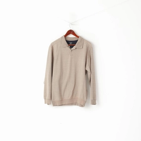 Weekend Bold Trendy Wearable James Pringle Men M Sweatshirt Beige Cotton Collared Classic Plain Jumper Top
