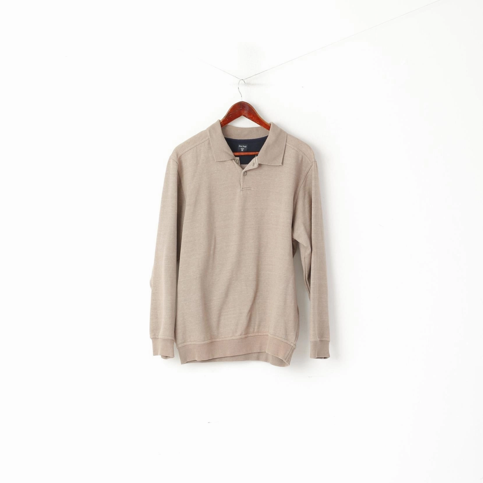 Weekend Bold Trendy Wearable James Pringle Men M Sweatshirt Beige Cotton Collared Classic Plain Jumper Top