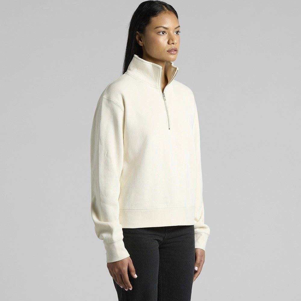Modern Sporty Unisex Comfort Womens Stencil Half Zip Crew | ECRU