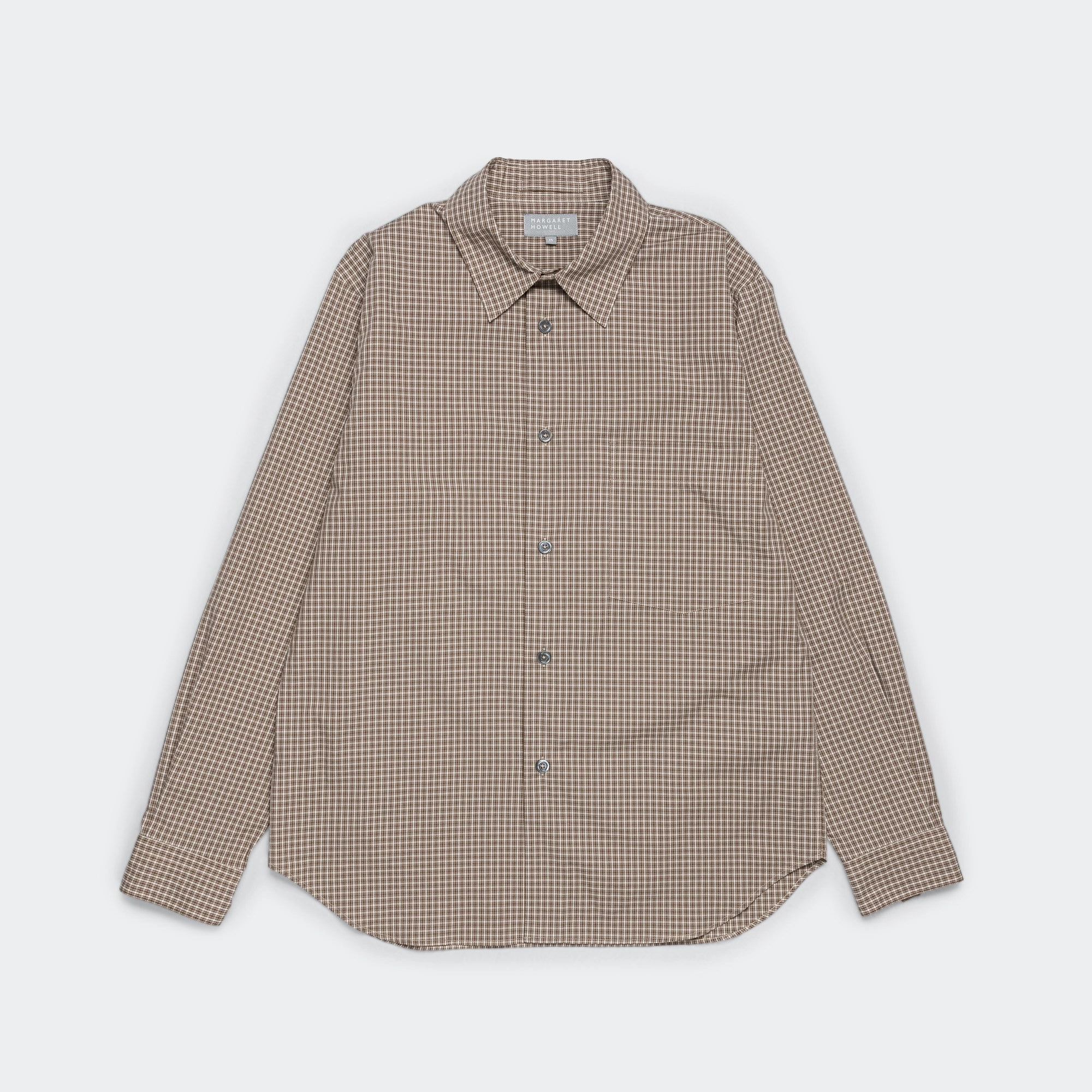 Basic Shirt - Small Check Cotton Poplin Stone/Khaki City Exploration