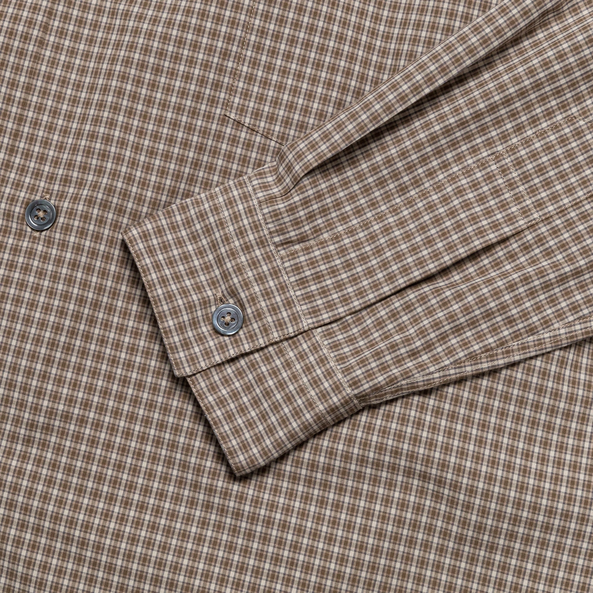 Basic Shirt - Small Check Cotton Poplin Stone/Khaki Anniversary Special